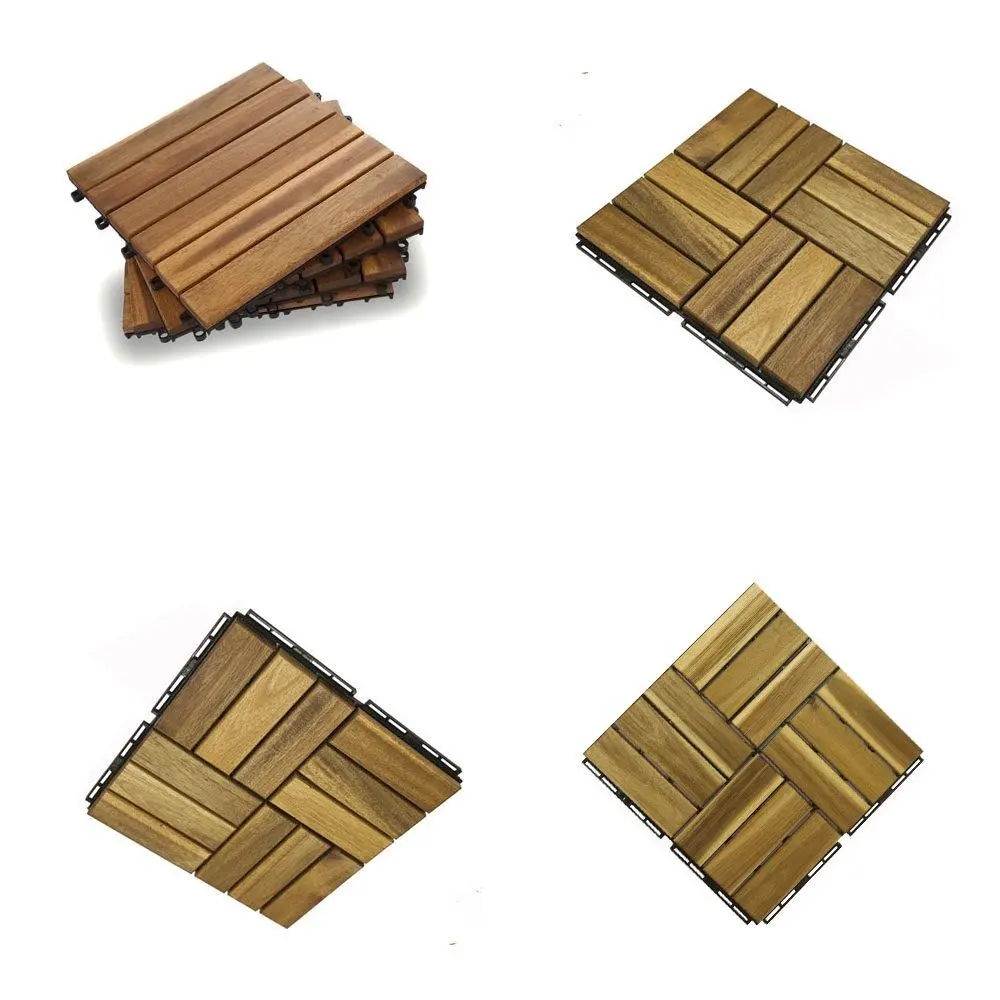 Acacia Wood Interlocking Deck Tiles, Plastic wood composite interlock deck tile or Plastic Decking Flooring Tiles B6673