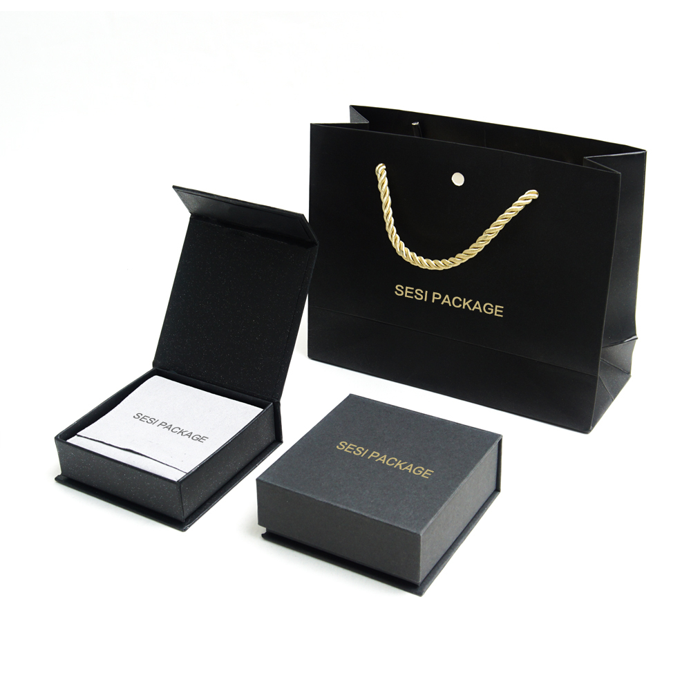 Wholesale Custom Black Closure Top Flip Jewelry Gift Box Packaging Magnetic Jewelry Paper Boxes