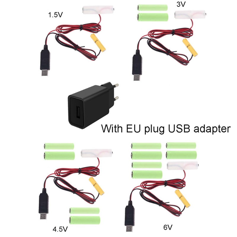 Адаптер питания 2 в 1 с европейской вилкой, USB-преобразователь в Устранитель аккумулятора AA + AAA, сменный кабель для устранения неисправностей аккумуляторов 1,5 в AA AAA