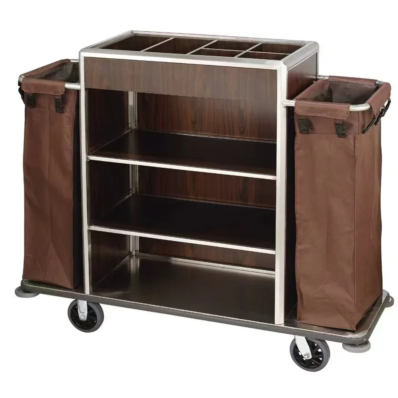 Hotel Plastic Maid Cleaning Housekeeping Trolley with Two Durable Bags Hotel laundry cart