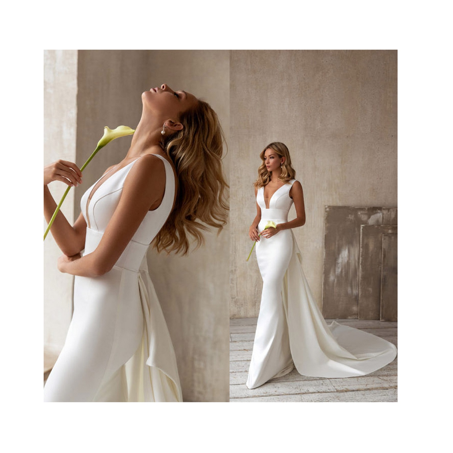 Elegant Sleeveless White Mermaid Bridal Gowns Wedding Dresses Vestido De Novia