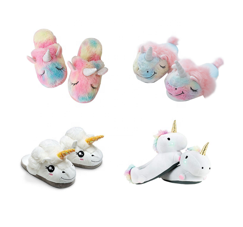 Pantuflas/женские домашние пушистые плюшевые тапочки в виде животного единорога