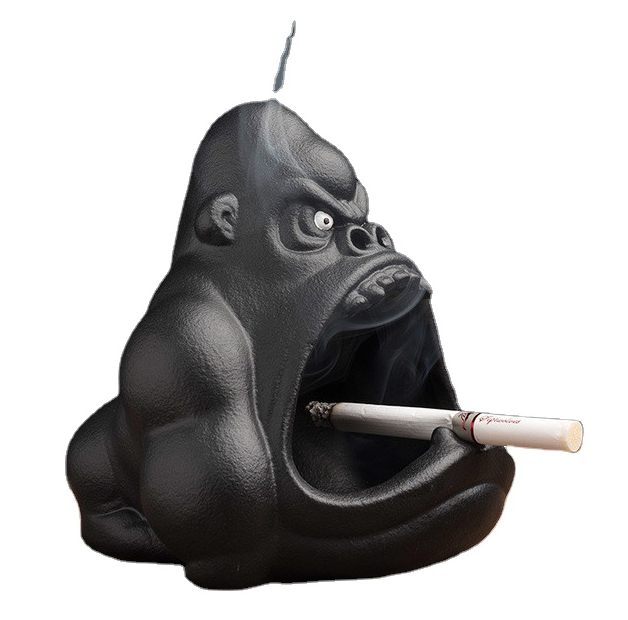Бытовая пепельница с мультипликационным рисунком Gorilla, симпатичная креативная керамическая большая пепельница, индивидуальная модная ветрозащитная пепельница для автомобиля с защитой от летания и пыли