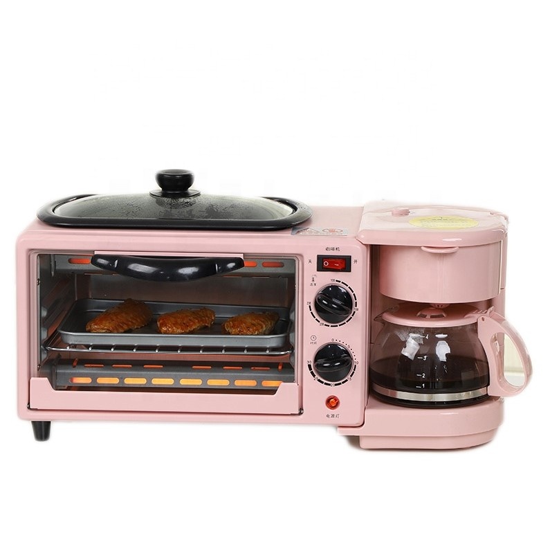 Hot sale electric three-in-one breakfast maker machine with toast oven coffee maker frying pan