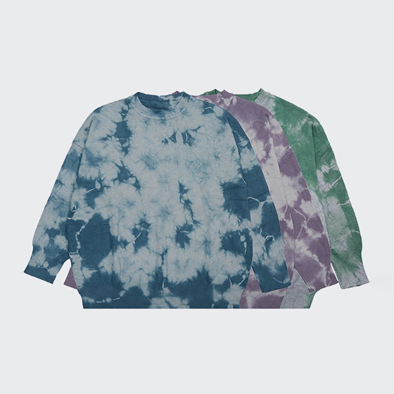2021 retro tie-dye split hem loose sweater vintage blank plain men's knitted sweaters wholesale