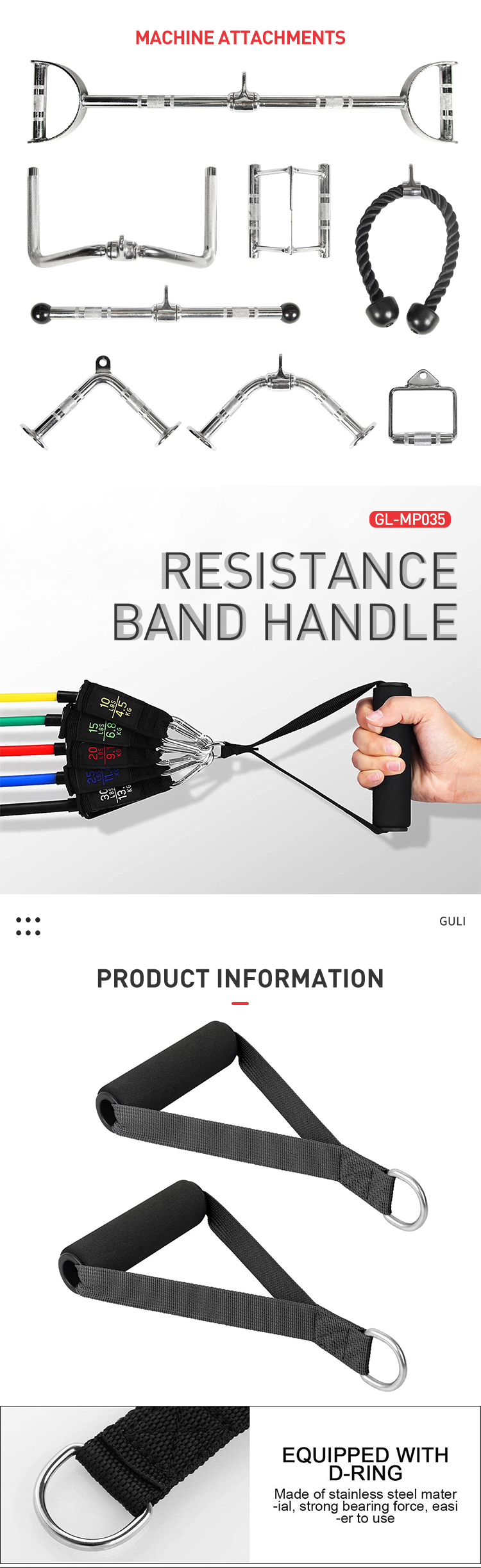 Guli Fitness Premium Exercise Handles Black Gym Foam Fitness Handle Cable Machine Attachments Resistance Band Loop Handles Grips