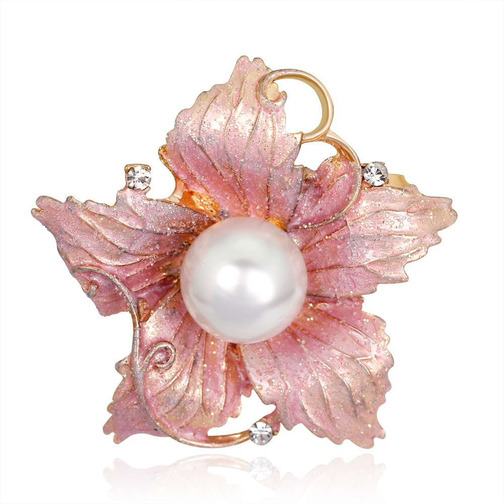 LUOXIN Fashion Enamel Dress Accessories Pink Flowers Pearl Oil Drop Brooch