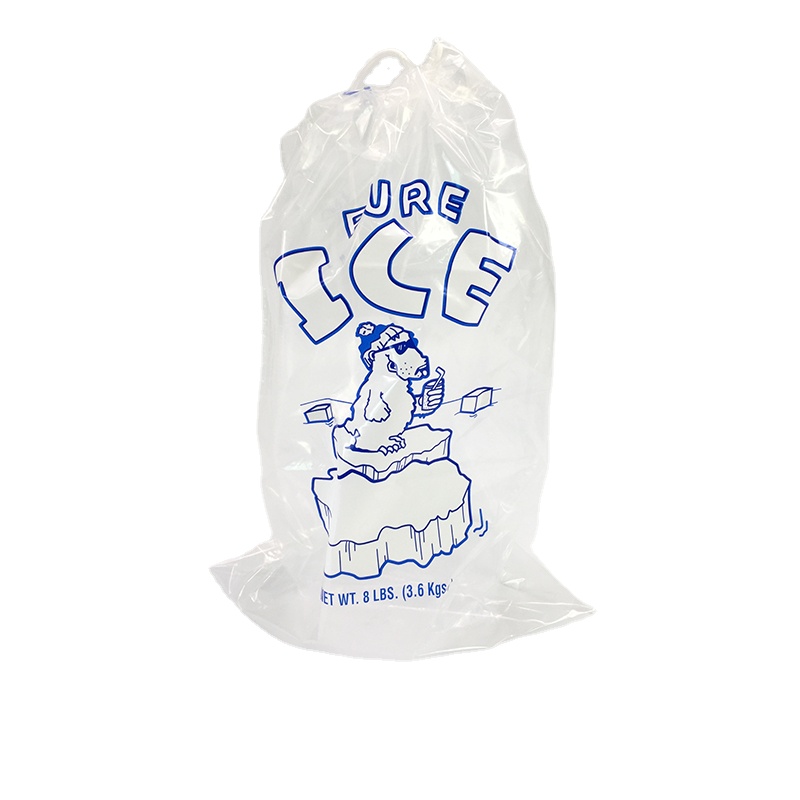 Customized Disposable Clear Printed DrawString Plastic Ice Bag