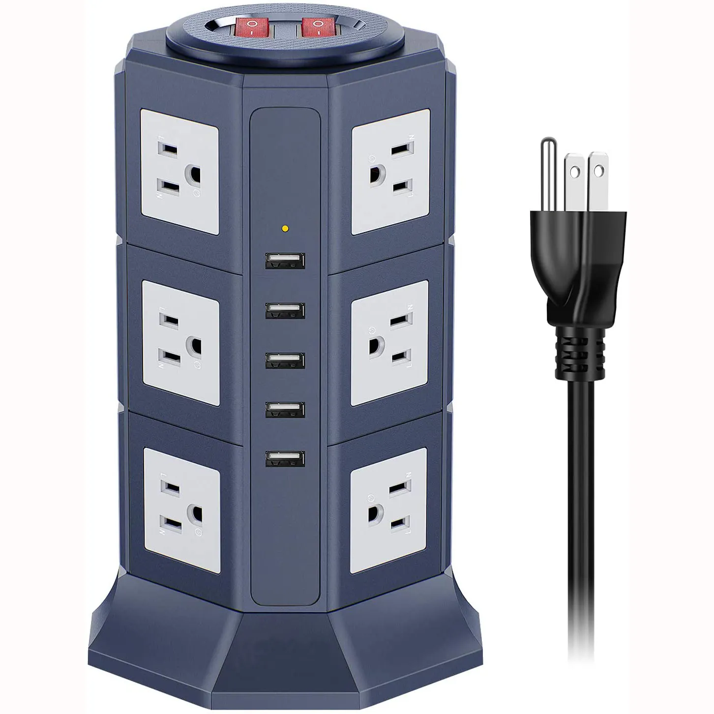 Tower Extension Cord with USB Power Strip 12-Outlet + USB Charging Station for Office and Home
