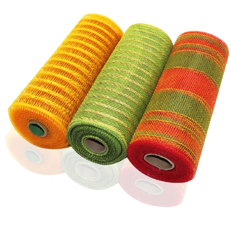 10yards/roll Wreath Mesh Ribbon Rolls Autumn Metallic 10 inch Holiday Deco Poly Mesh for Wholesale 21533