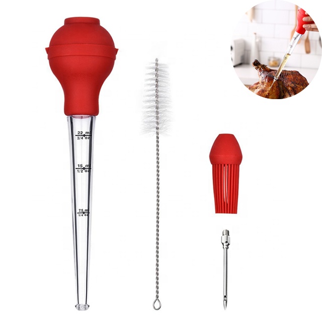 Silicone Heat-resistant Angled Marinade Injector Turkey Baster With Cleaning Brush