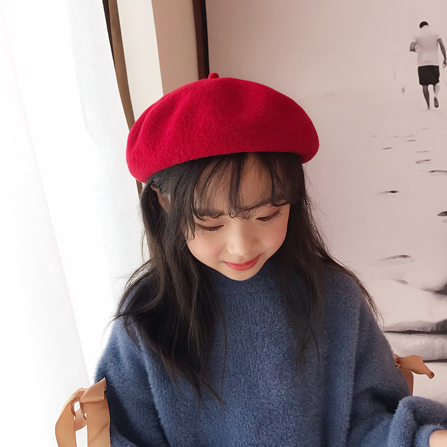 Autumn and winter fashion toddler Red Berets Trendy luxury round wool beret hat for kids