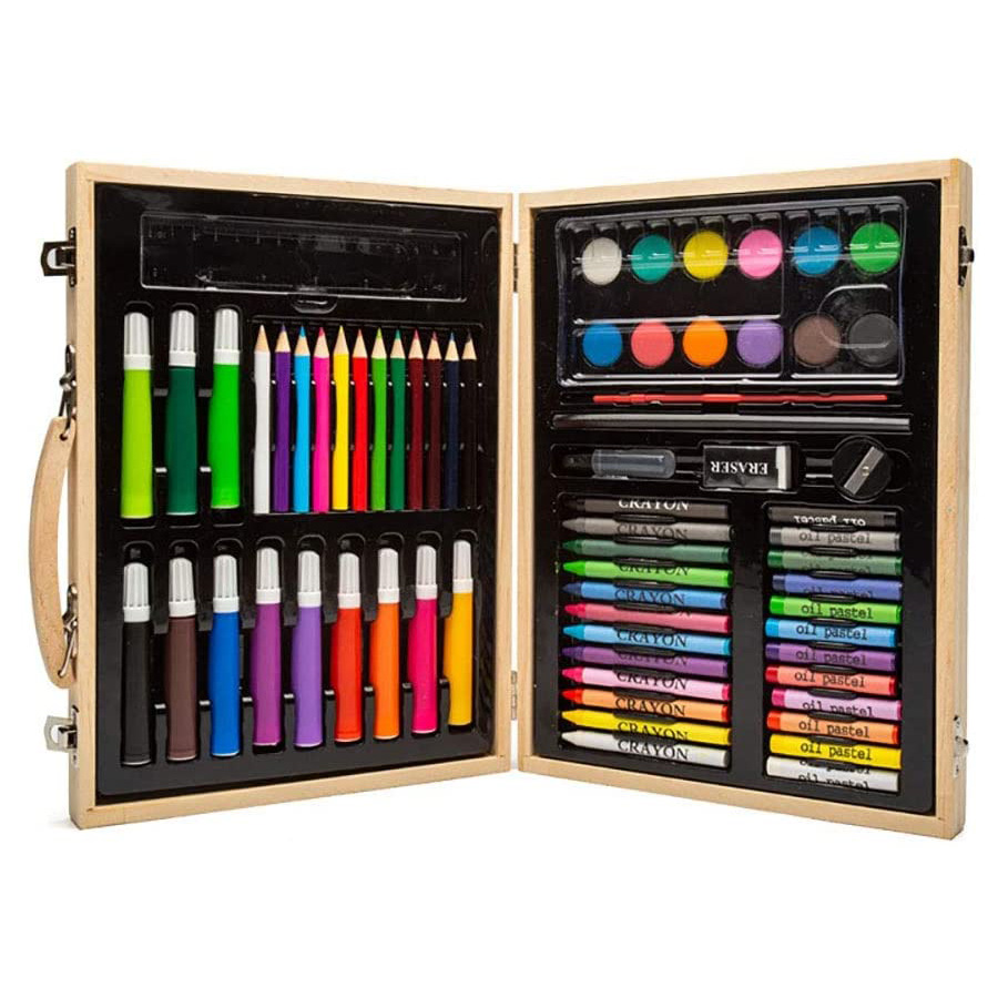 Best Quality 68 Pcs Wooden Box Colored Pencil Set Watercolor Brush Pens Drawing Painting Art Sets for Kids Stationery Kit Gift