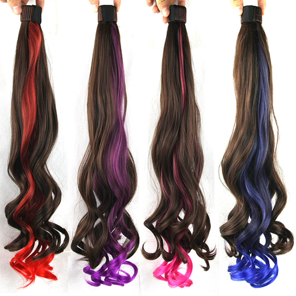 Foreign trade style colorful curly hair horsetail shrapnel horsetail mixed color horsetail high quality wig wholesale