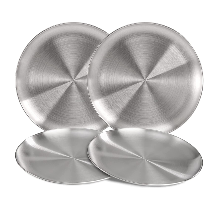 10inch 26cm Camping Picnic Outdoor Stainless Steel Camping Plates Meat Salad Plates Steak Serving Dishes