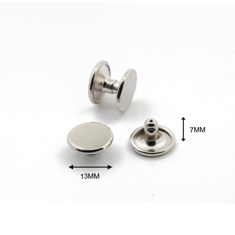 Rivet wholesale 13 mm flat head shiny nickel color double head decoration rivets for leather clothes