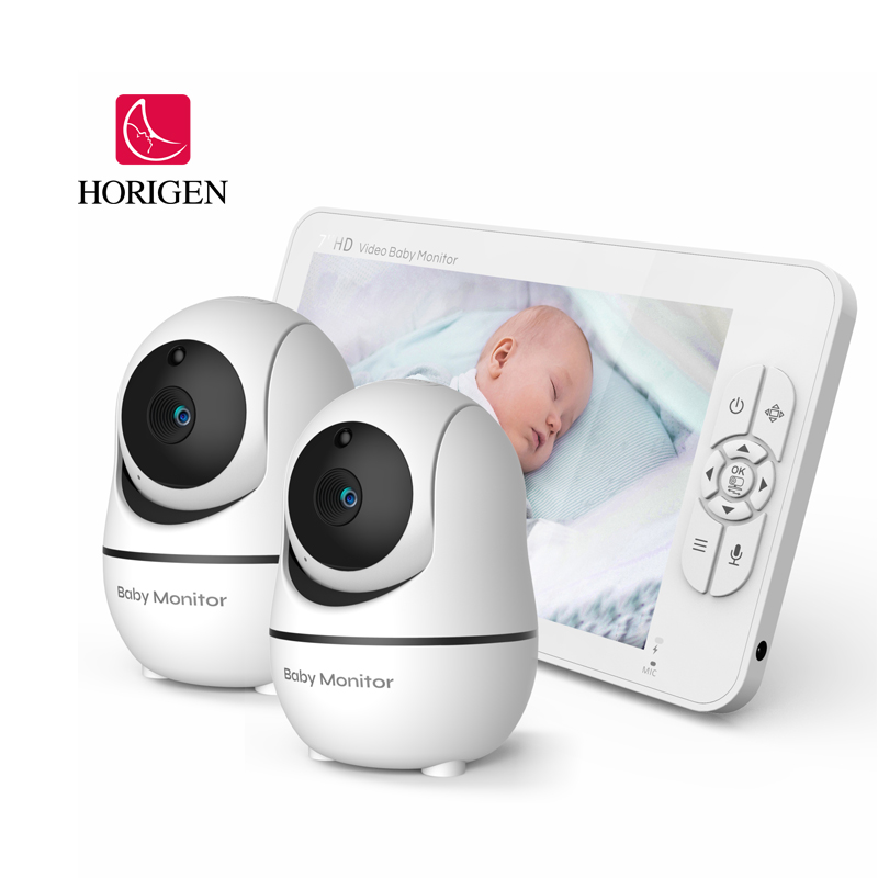 hot sale new product 7 inch HD night vision screen video baby monitor with 2 HD cams to view two different places