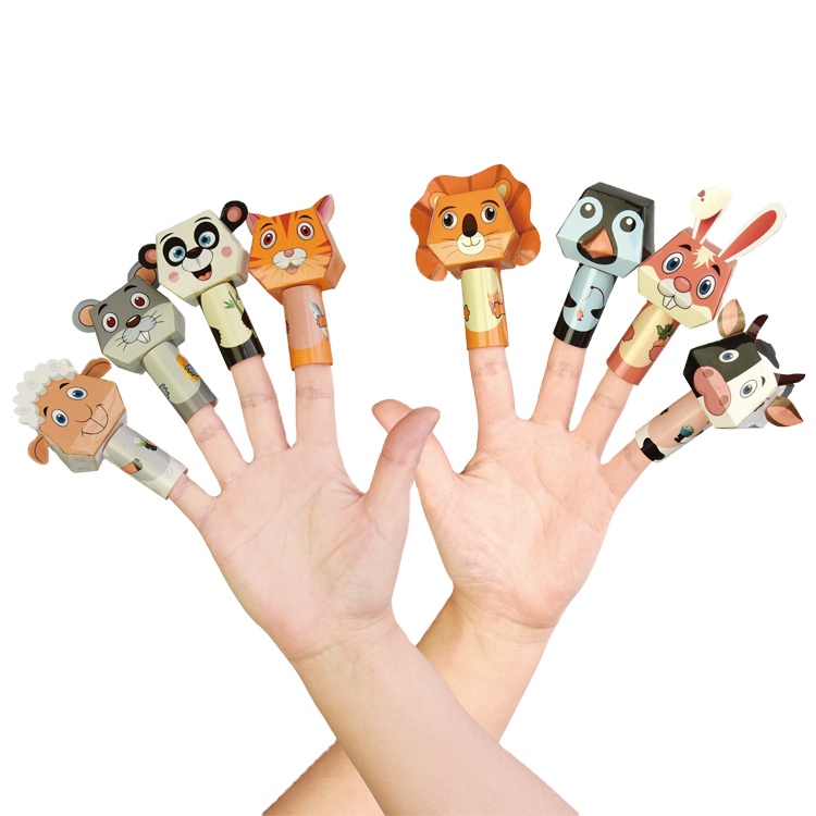 Бумажная игрушка-марионетка с мультяшными животными для детей