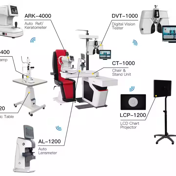 Full Set Optometry Equipment Slit Lamp, Auto Refractometer, Lensmeter , Phoropter ,Ophthalmic Unit and LCD Chart Screen