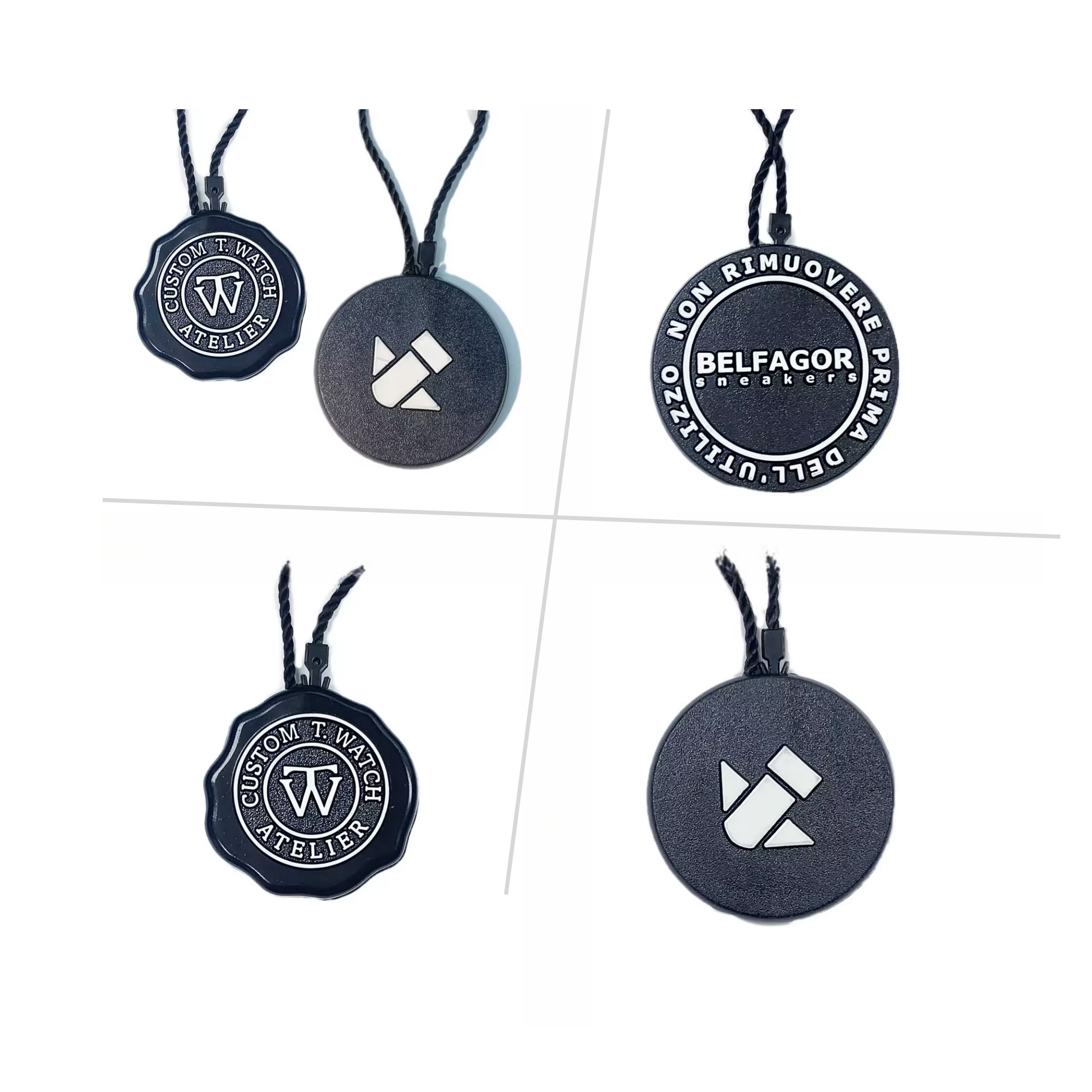 Custom Plastic Shoes Tags and String Hang Tags Seal for Clothing and Shoes with Embossed Logo and Security Seals