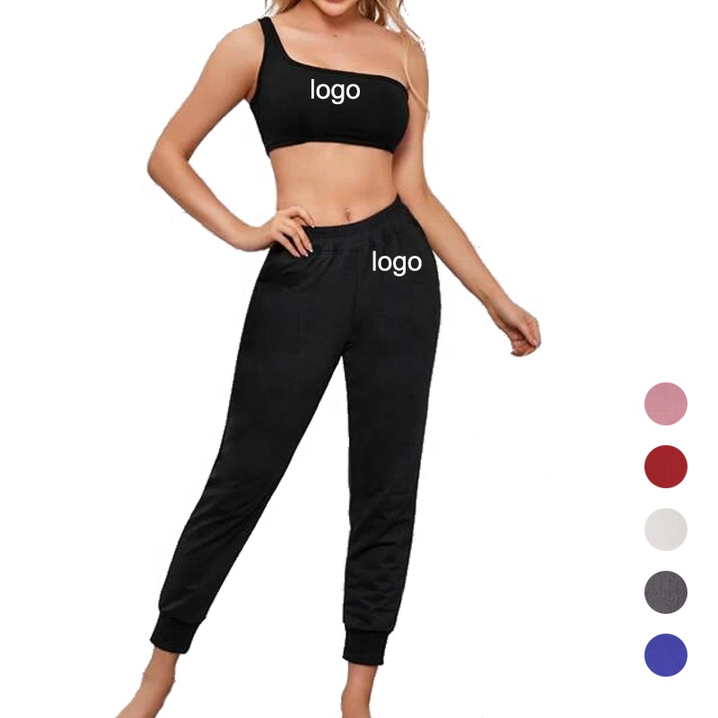 2020 New Arrivals Wholesale Custom Eco-friendly Bamboo Casual Joggers Sports Crop Top and Pants Two Piece Set Women Clothing
