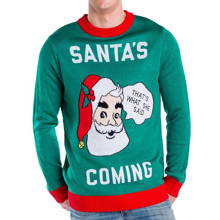 Wholesale Custom Pattern & Design Ugly Christmas Sweater for Men OEM Crew Neck Pullover Knitted Sweater 2021