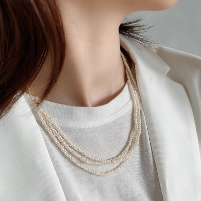 Light Luxury Sterling Silver Freshwater Pearl Necklaces Multi Layers Silver Pearl Necklace For Gifts