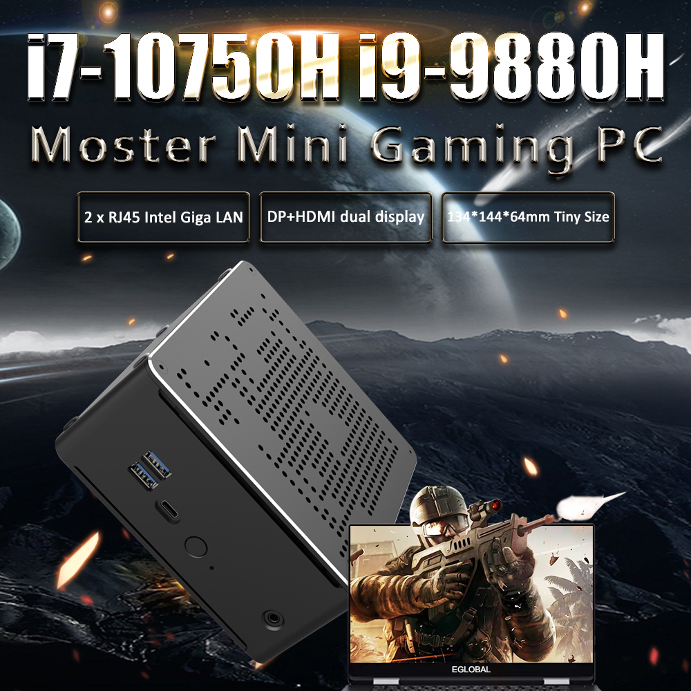 Новейший 9-го поколения core I9-9880H i7 9850H E 2186M 1 ТБ NVME SSD Type C, мини игровой ПК, настольный компьютер
