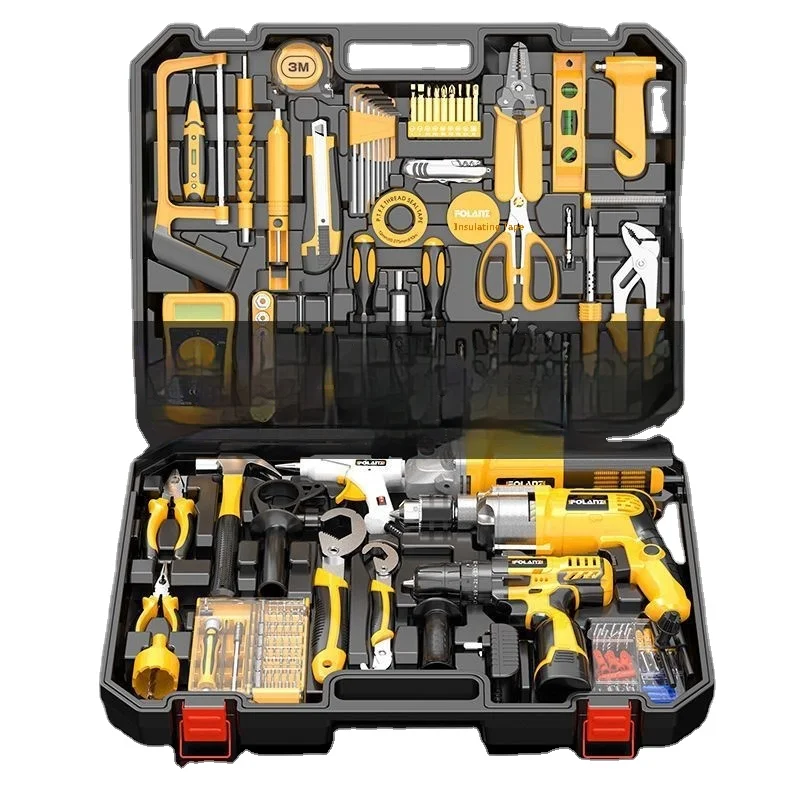 Portable Household Power Drill Tool Box Kit Complete Set With Cutter And Combination Steel Electric Drill OEM Supported