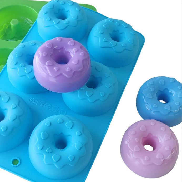 6 holes Round donut food grade silicone mold heart bottom star bottom pattern pastry baking tools