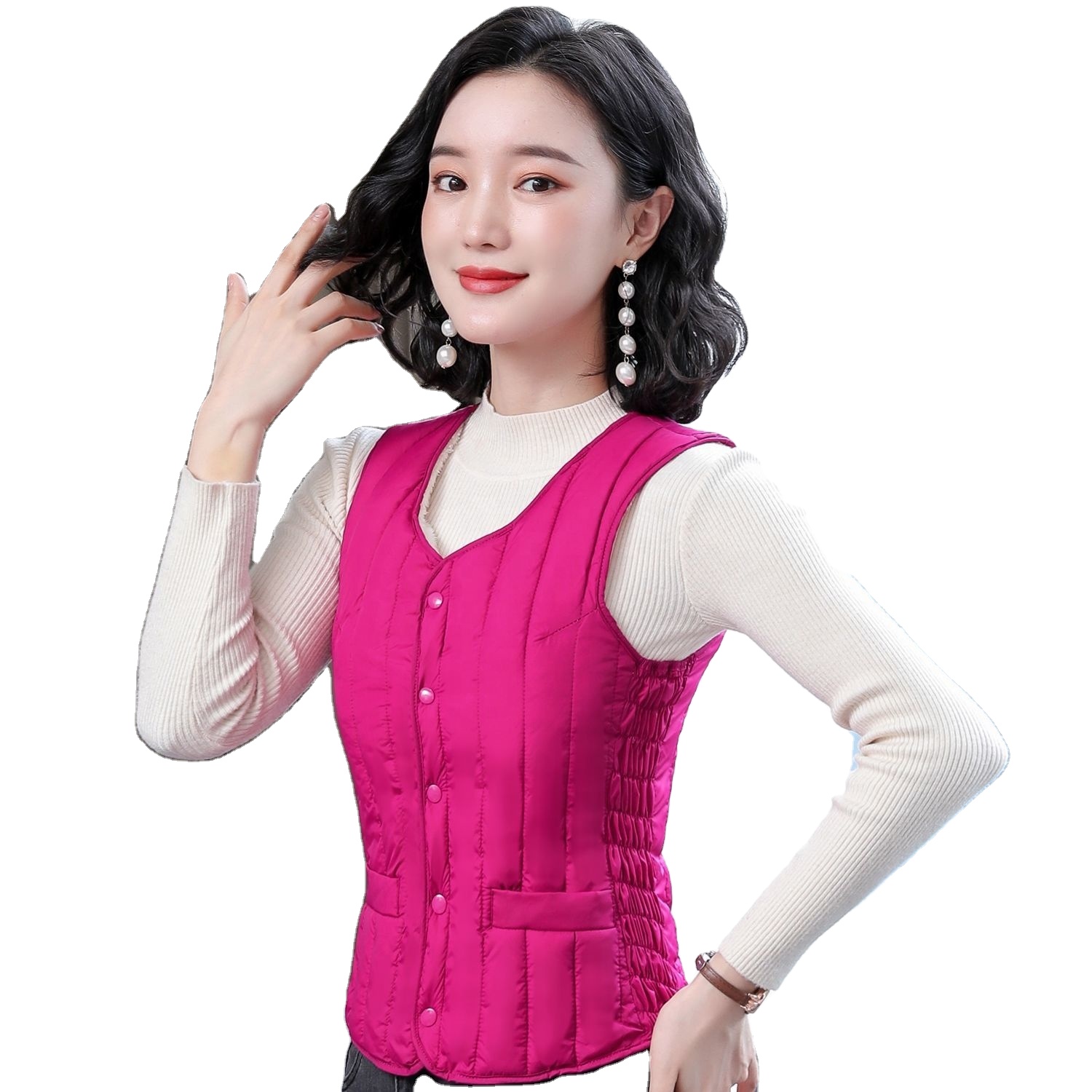 2021 autumn and winter new plus velvet women's versatile lightweight slim short down cotton casual ladies vest