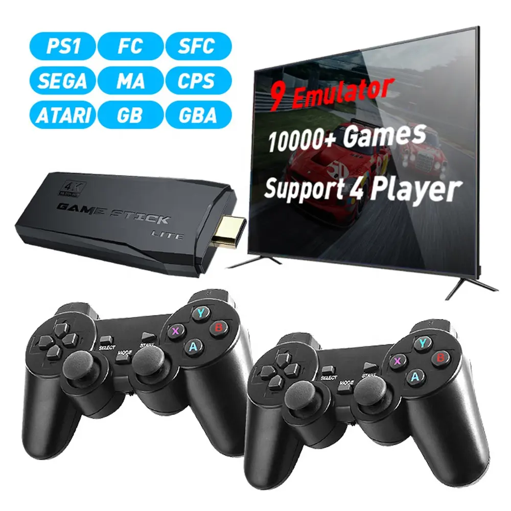 Portable M8 2.4G TV Video Game Console 2.4G Double Wireless Controller Gaming Stick 4K 14000 games 64GB Retro games For PS1/GBA