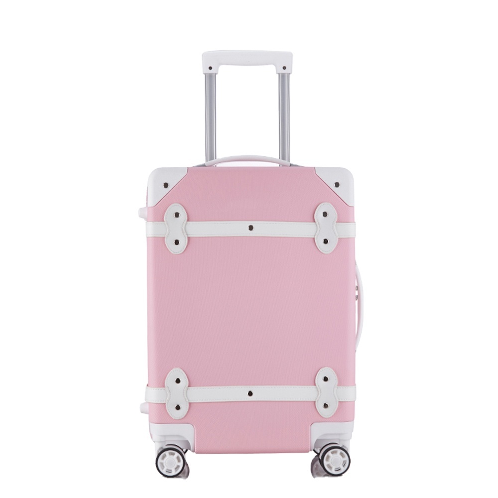 Classic Vintage Carry-on Trolley Suitcases Genuine PU Leather Pink TSA Lock Retro Trunk Trolley Luggage