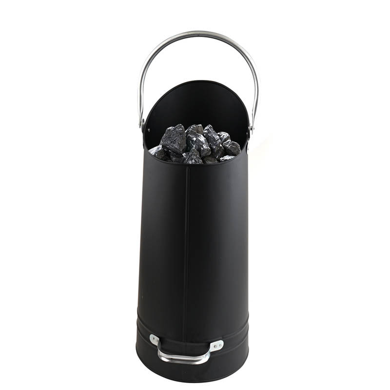 Ash bucket with silver plating Metal fireplace tools