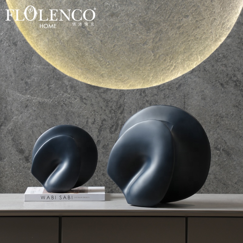Flolenco Home Decor Abstract Design Flower Vase Resin Artificial Stone Ornaments Minimalist Black Decoration Resin Vases