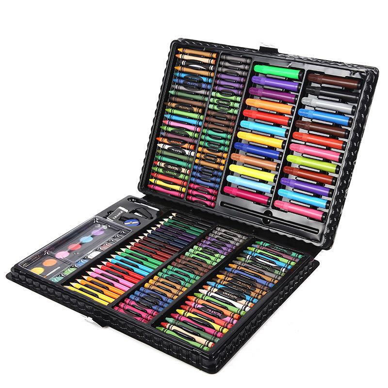 Deluxe Drawing 168 Piece Plastic Case Painting Crayon Oil Pastel Paint Brush Tool Art School Stationery Set for Kids