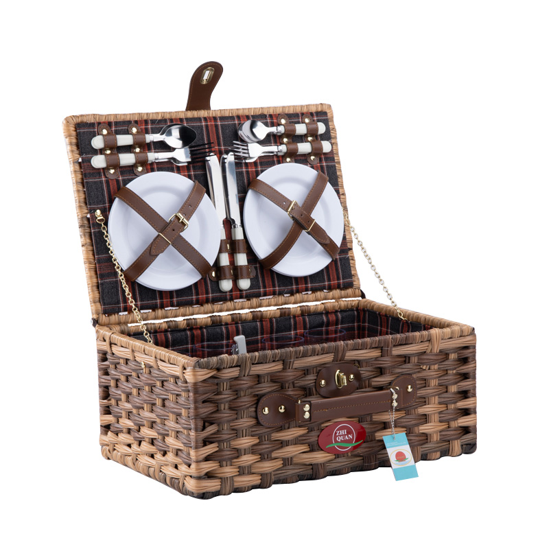 mini wholesale factory holiday shopping custom wicker willow pe plastic rattan plastic gift picnic basket set for 4 person