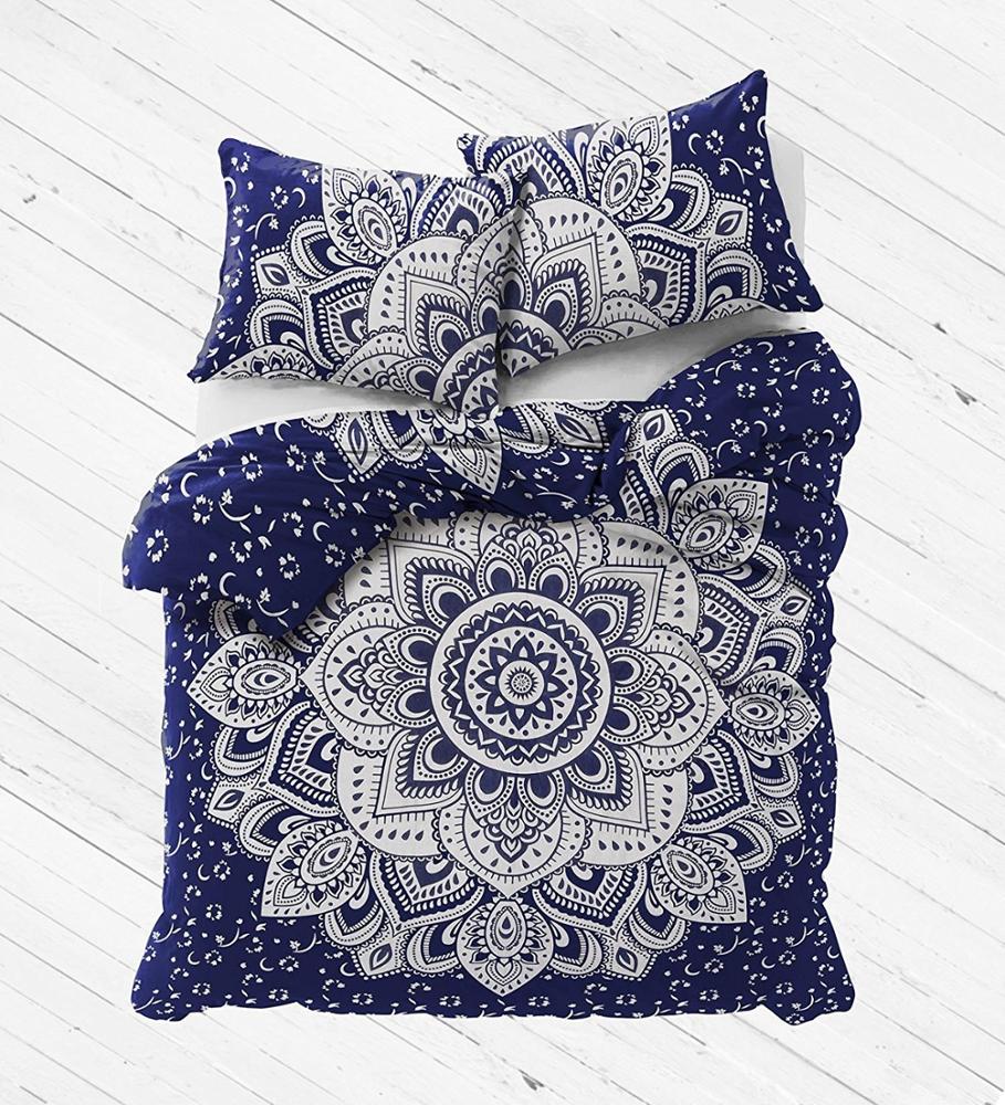 Blue Silver Cotton Handmade Hippie duvet cover Flower Mandala Comforter Duvet Cover