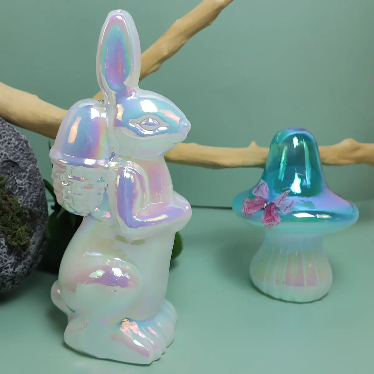 wholesale spring new party decorations supplies Hot selling led lighted Easter decoration hand blown glass bunny