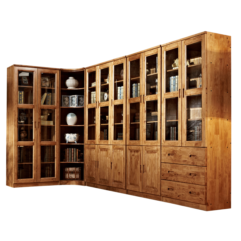 Solid Wooden Bookshelf Wood Bookcase Library Modern Corner Bookshelf for Home Office