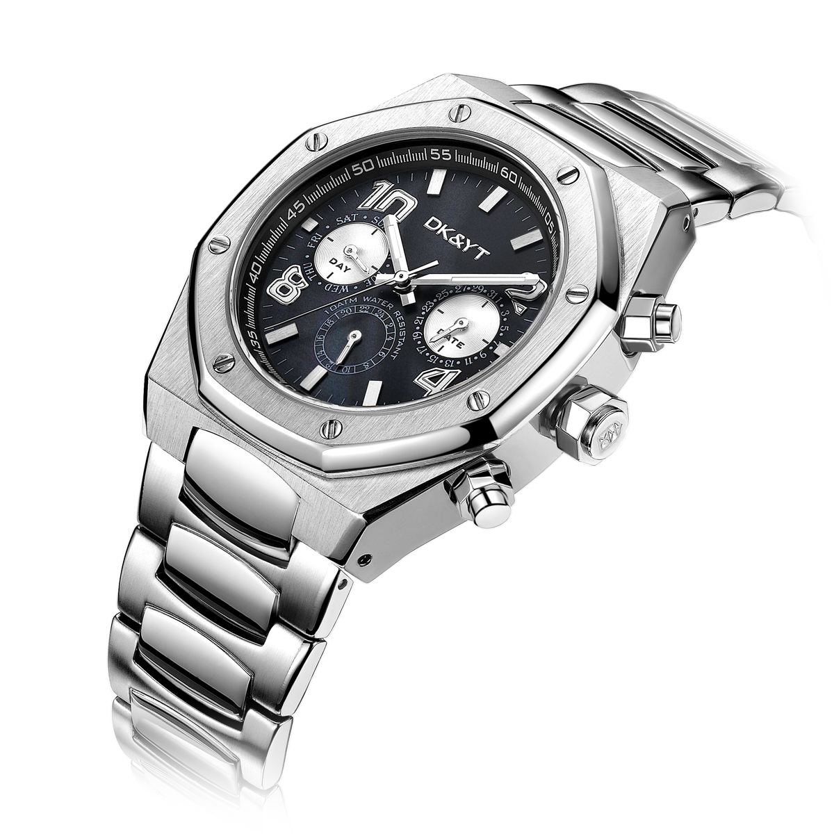 Factory Custom Logo Silver Stainless Steel Chronograph Watch Men Cheap Price Wristwatch