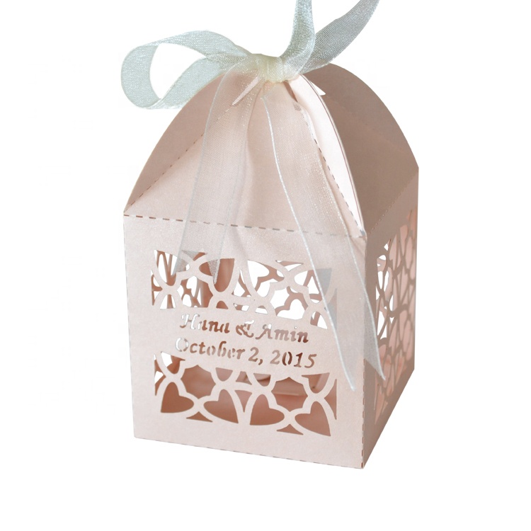 Blush peach color laser cut art deco graceful wedding favor box