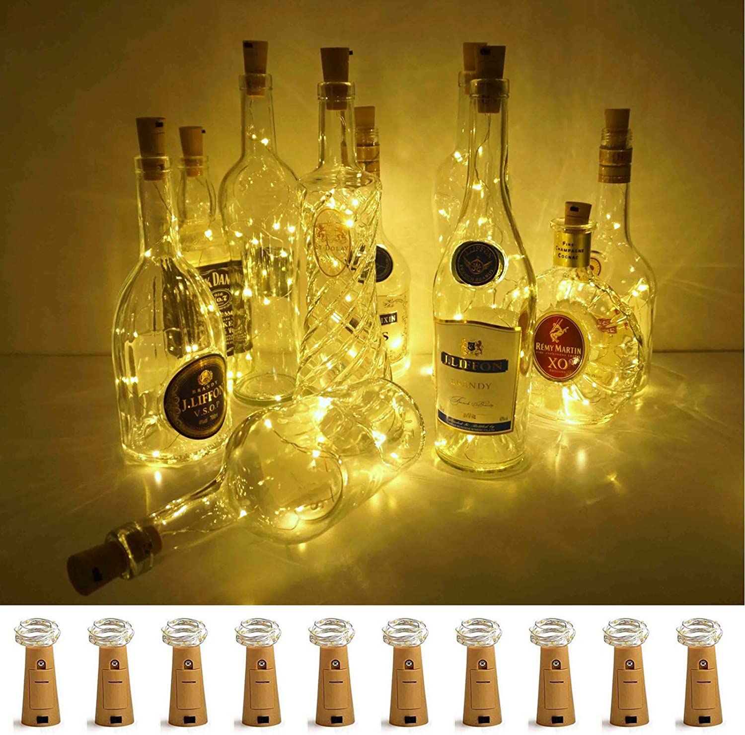 Wine Bottle Lights with Cork, 10 Pack Battery Operated LED Cork Shape Silver Wire Colorful Fairy String Lights for DIY, Party