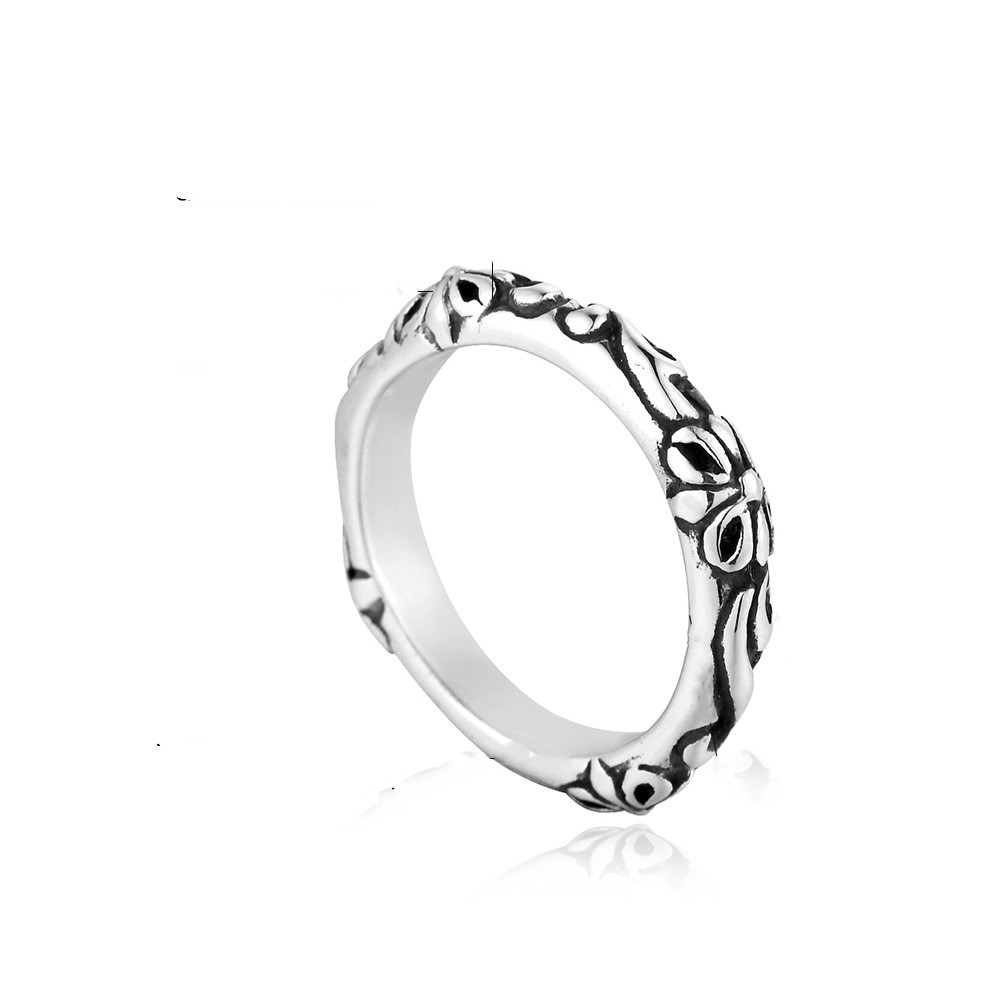 Fashion retro cross flower titanium steel ring punk pattern ring ring
