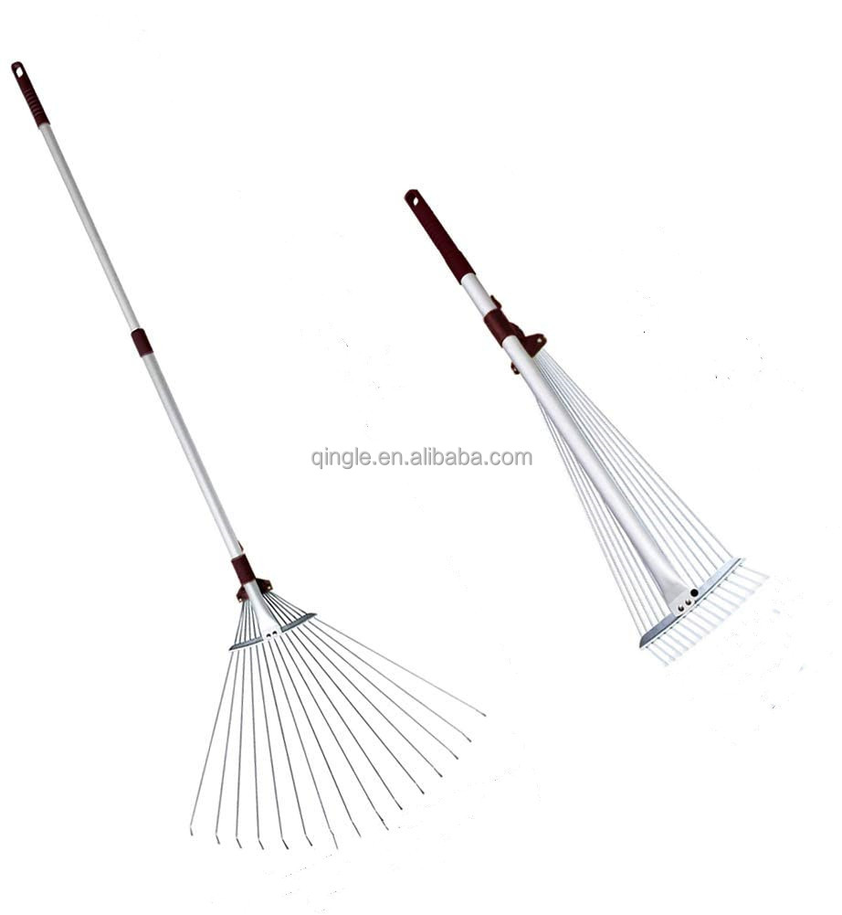15 steel teeth garden rake leaf lawn rake with telescopic aluminum handle land cleaning rake
