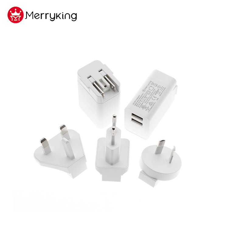 Взаимозаменяемая вилка с одним двойным USB-портом, настенное зарядное устройство 5 В, 2 А, 2,4 А, 2,5 А, импульсный адаптер питания