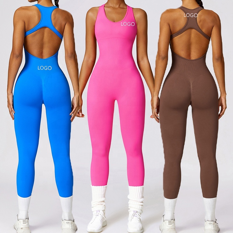 XW-CLT7100 Wholesale Beautiful Backless Seamless Scrunch Gym Yoga Fitness Clothing Plus Size Jumpsuits Playsuits Bodysuits