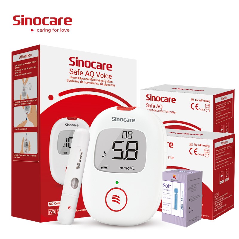 Глюкометр SINOCARE Safe AQ Voice с 50 тест-полосками и ланцетами