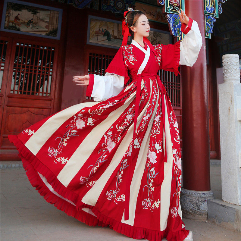 Новая летняя традиционная Женская одежда Jin Hanfu для взрослых, суоксийская Тяжелая промышленная Вышивка, перекрестный воротник, полруки, длина талии