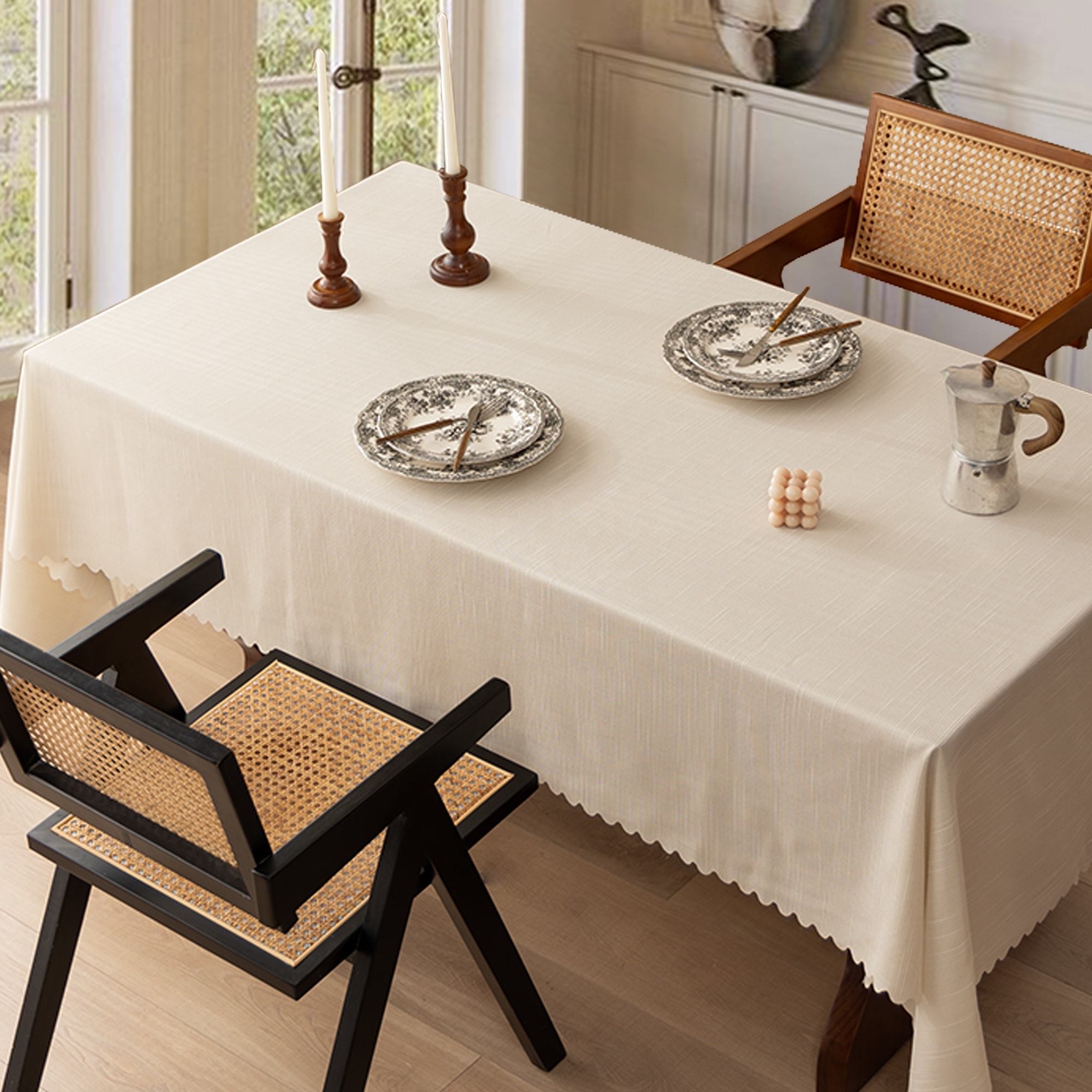 Original Design Solid Color Table Cloth Home Decor Natural Woven Tablecloth With Unique Wave Edges Dining Table Clothes